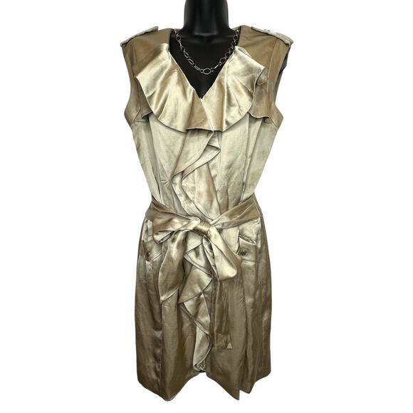 Cynthia Steffe sleeveless satin ruffle v neck utility belted mini dress size 8 - Picture 8 of 15